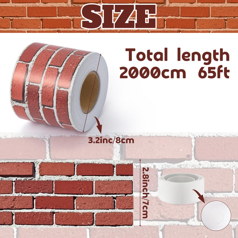 BeYumi Red Brick Border Trim - 65ft Christmas Red Brick Straight Rolled Border Trim Christmas Themed Back to School Rustic Faux Wall Bulletin Board School Classroom Party Office Chalkboard Decoration - Image 2